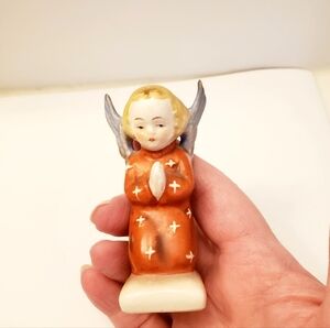 Goebel Kneeling Angel Figurine in Orange and Cream, Marked Germany